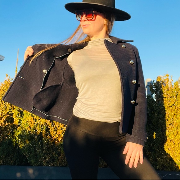 Coach 100% WOOL Gold Buttons Blazer Crop Thick Wool Windbreaker Blazer Pea Coat - Picture 7 of 17